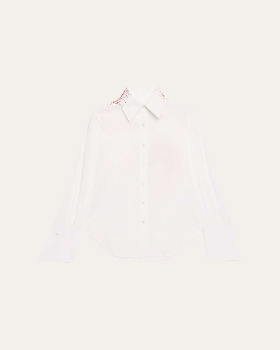 Hand Print Beaded Button Down Cotton Blouse